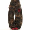 Jeans Cargo Camo Vintage da Uomo Vita Alta Gamba Larga Denim Vestibilità Larga Streetwear