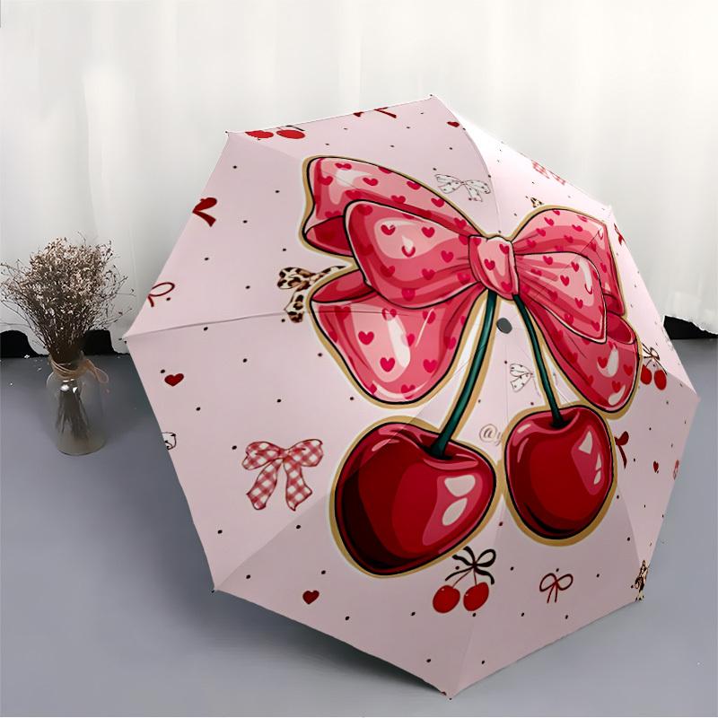 1pc Cherry Bow Automatic Umbrella Portable Home Essential Umbrella, Iron Umbrella Structure Suitable for All Seasons yy251123116