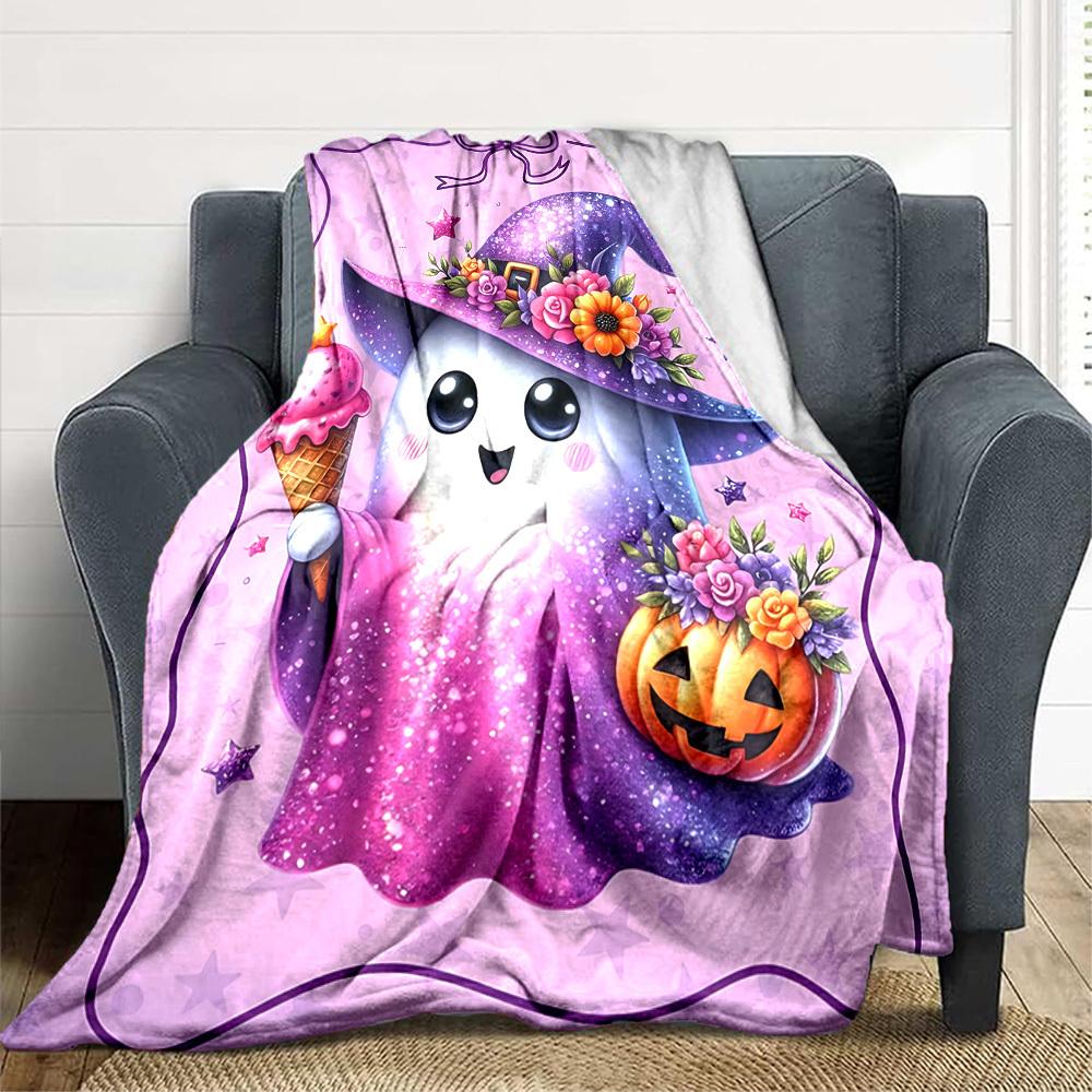 1pc Halloween Ghost Blanket - Lightweight Flannel Fleece with Digital Printing, Soft Warm for Sofa, Travel, Camping, Office yy251018290