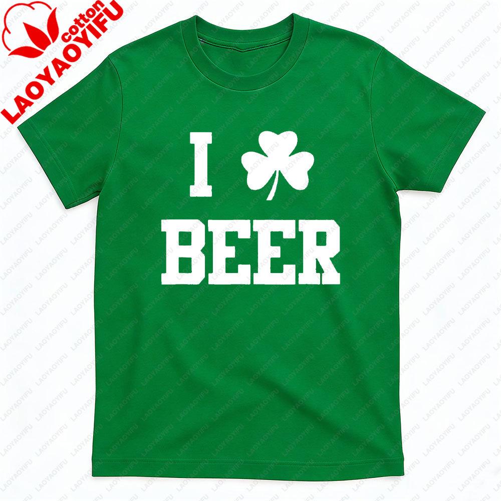 Funny St Patricks Day Shirt I Shamrock Beer Men T Shirt I Love Beer Irish Shamrock Graphic Tee St Pattys Day Casual Unisex Tops