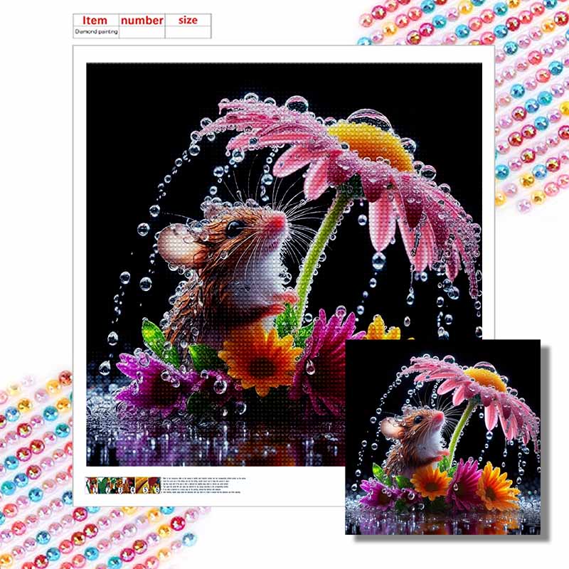 New Arrival 5D DIY Full Circle Diamond Painting "Mouse and Flower" Embroidery Cross Stitch Home Decor Gift