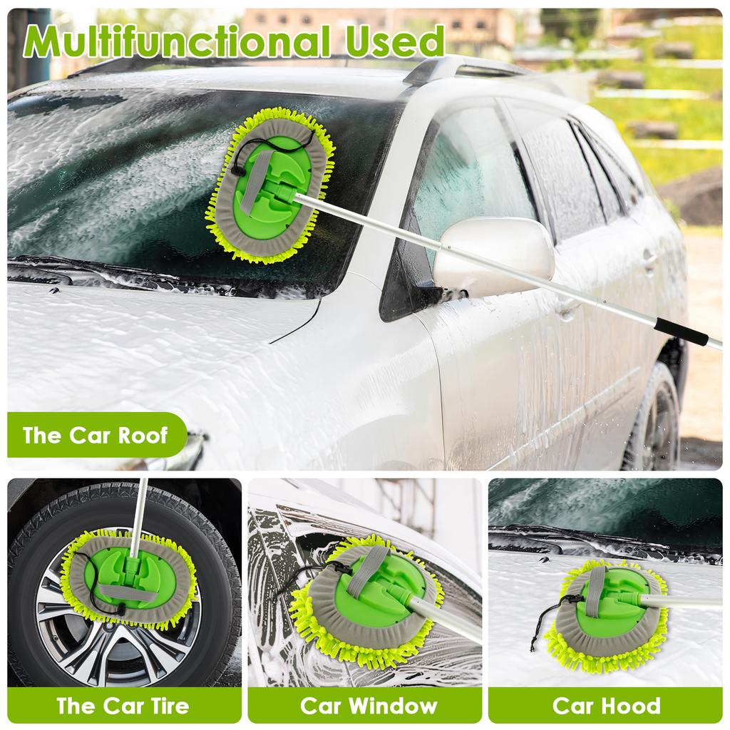 2Pcs 62" Car Cleaning Brush Mop Kit 180° Rotating Adjustable Scratch-Free Microfibre Car Wash Mop with Replaceable Sponge Head