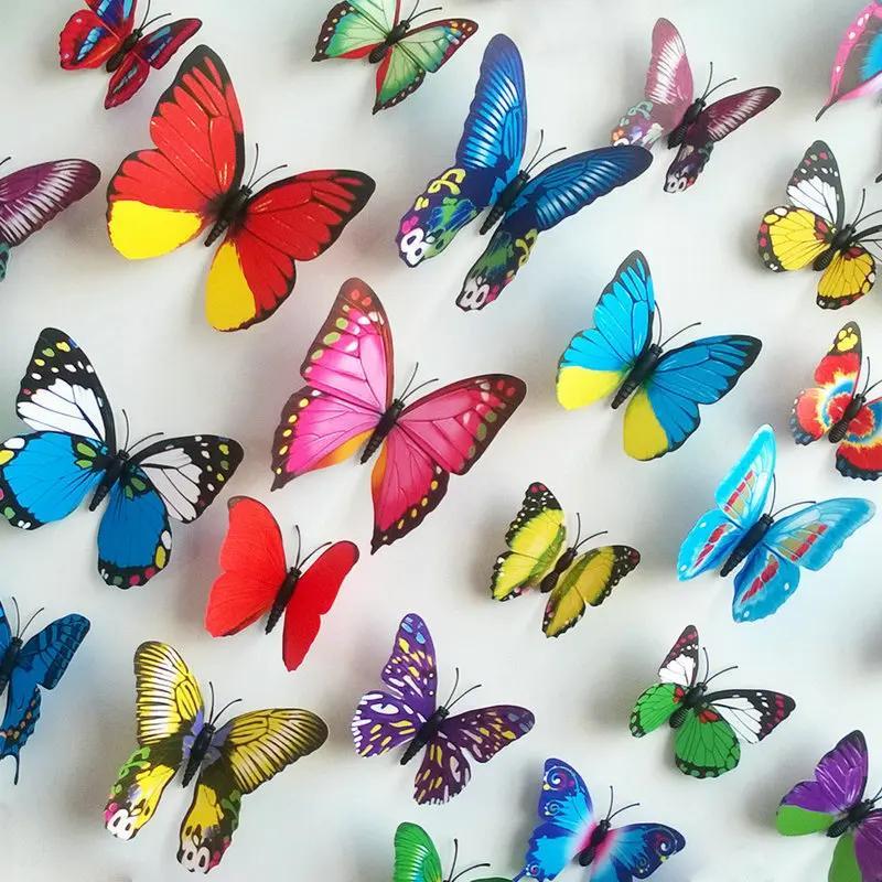 12pcs/Set Home Butterfly Stickers Simulation 3D Butterfly Wall Decoration Colorful Butterfly Creative Bedroom Wall Decals