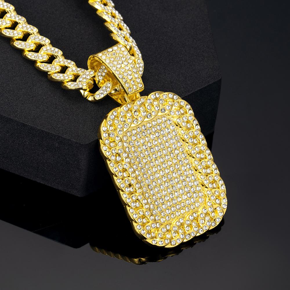 Hip Hop Luxury Big Square Pendant Necklace Set Men's Cuban Chain Iced Out Bling Rock Party Necklaces Birthday Gift Charm Jewelry