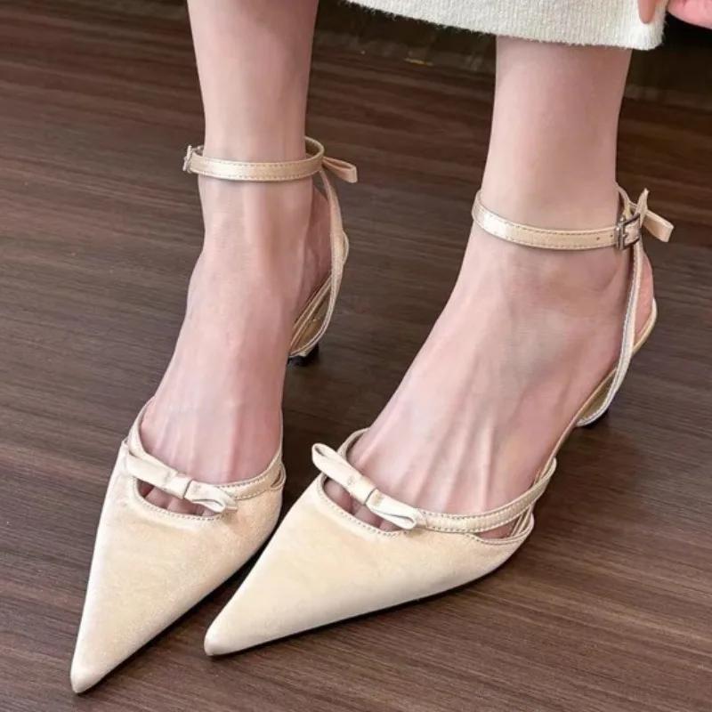 

Модная обувь для женщин 2024 года, модные женские туфли-лодочки с острым носком, весна-осень, туфли с открытой пяткой, нарядные туфли на шпильках или тонких каблуках 39 шампанского