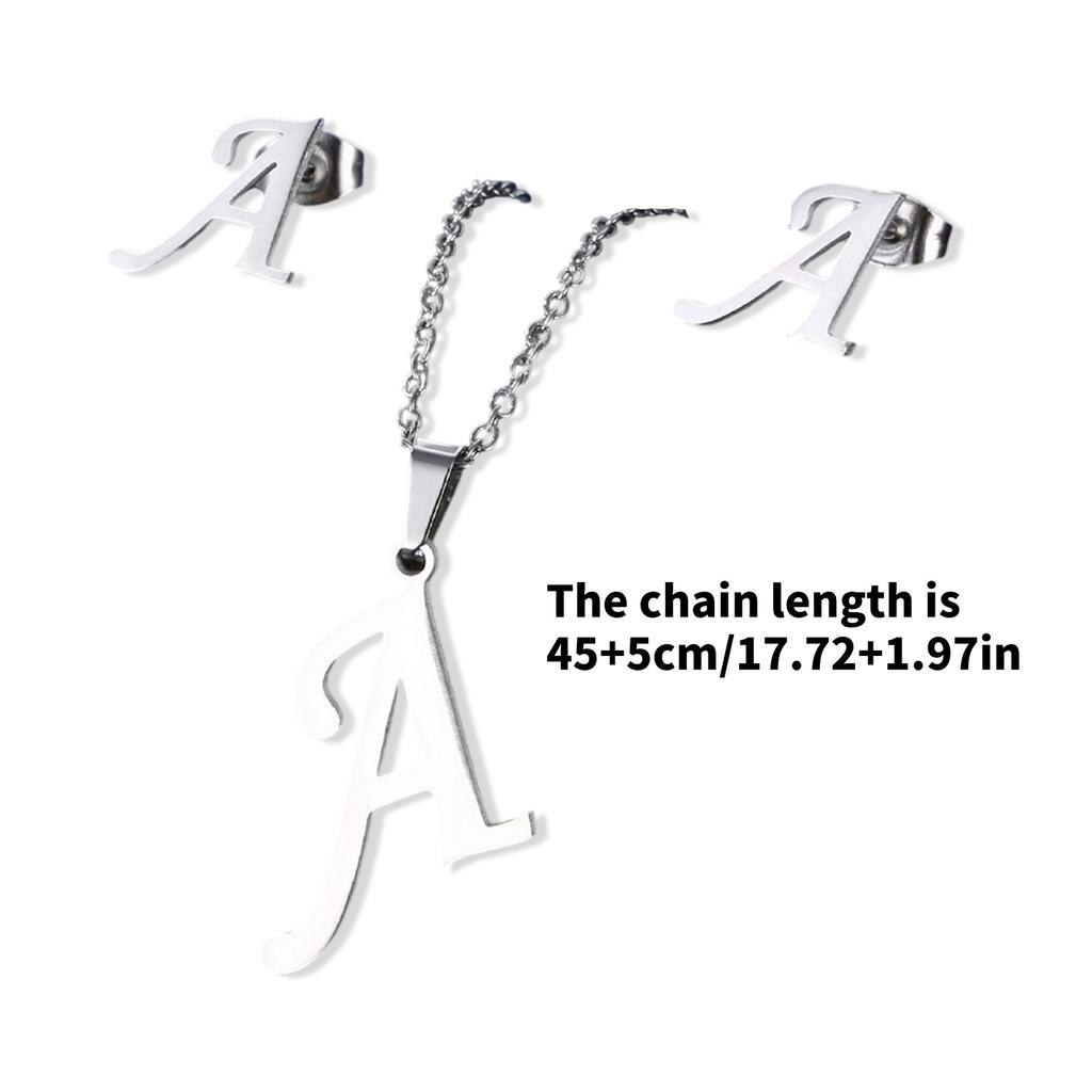 Stainless Steel Letter Pendant Necklace Unisex Jewelry Set Letter Earrings Party Accessory Present for Fashion Lover