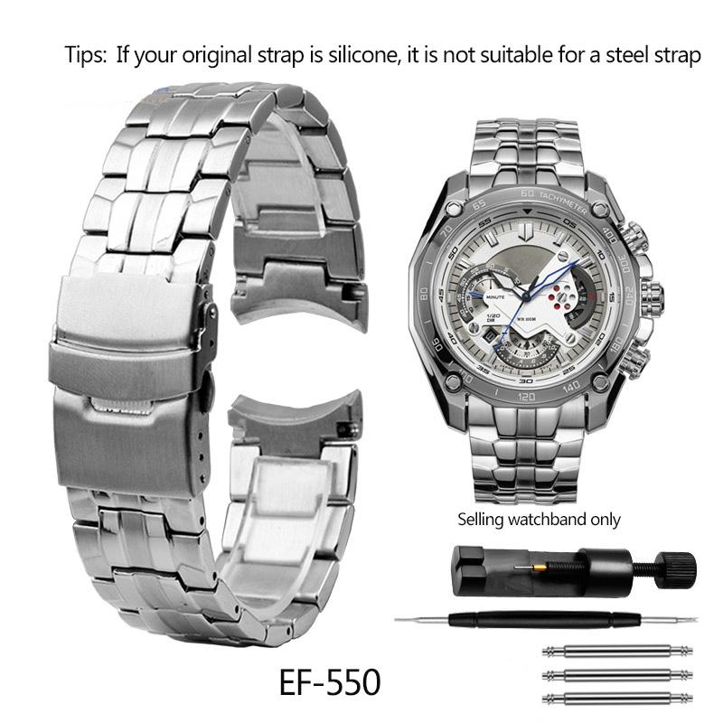 

Для Casio EF-550 EF-524 Браслет для годинника з нержавіючої сталі 22 мм Срібний ремінець Розкладна застібка Металевий браслет Чоловічий ланцюжок для годинника 22mm