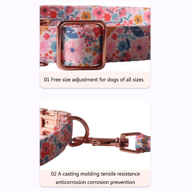 Fashion Dog Collar+Leash+Necktie Set Completes with Colorful Floral Print Bow Perfect for Pets Outstanding in the Crowd