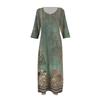 Dresses For Womens Vintage Print Tunic Waisted Midi Dress Summer Casual  3/4 Sleeve Dress