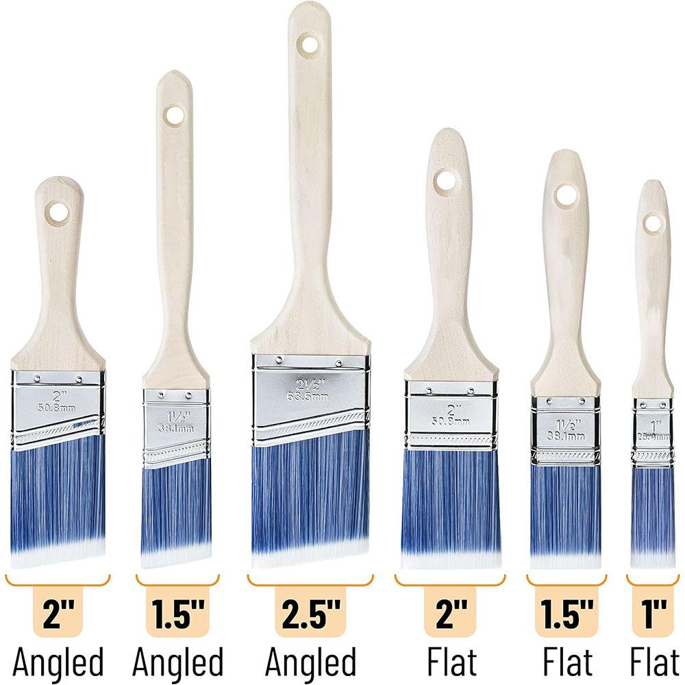 6-Piece Angled Paint Brush Set for Watercolor and Latex Paint - Art and Home Cleaning Tools