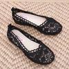 Woman's New Summer Flat Sole Big Size Hollow Lace Nude Shoes Soft Sole Non Slip Breathable Shallow Slip-On Round Toe Sandals