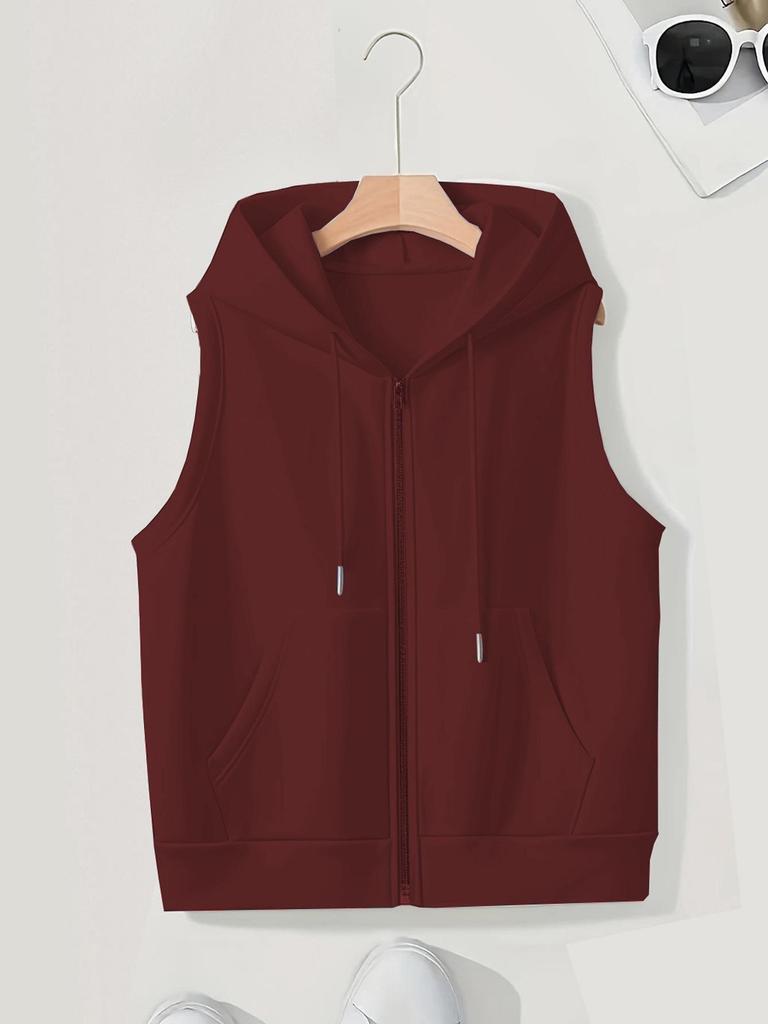 2025 Plus Size Women's Hooded Vest - Trendy, Casual, Loose, Slimming, Sleeveless Zipper Cardigan for Spring/Autumn