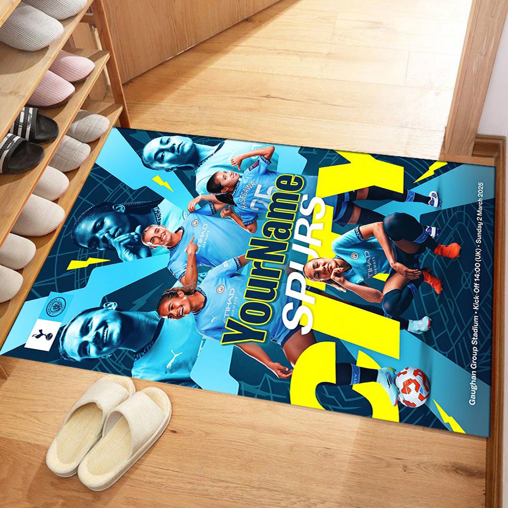 Manchester City Customize Your Name Floor Mat Design for Bedrooms Game Room Dormitory Foyer Antislip Carpet Decorate Offices Wedding Party Gift