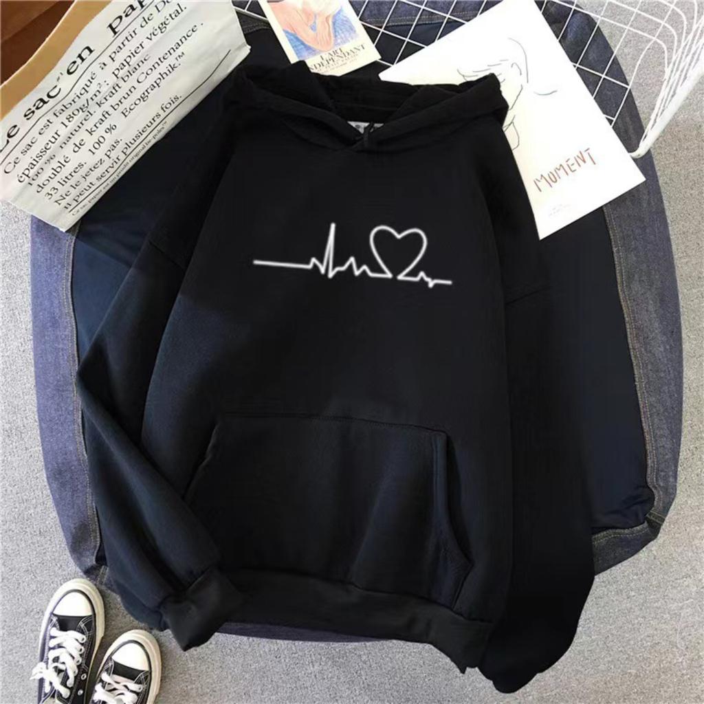 Hoodie With Heart Print Long,sleeved Sweatshirt