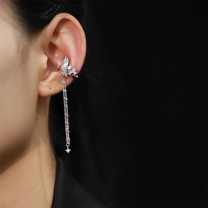 Asymmetric Butterfly Tassel Non-Piercing Ear Cuff - Women's Sweet Fashion Earrings