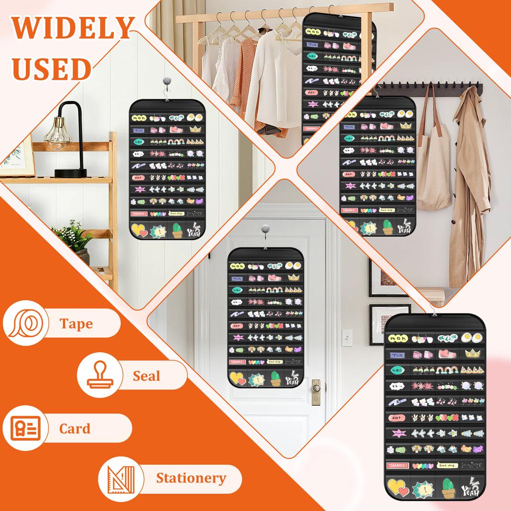 4 Stück tragbarer Heim-Hängeaufkleber-Displayständer doppelseitig 80 Taschen Klebeband Anstecknadel Clip Tasche geeignet für Sammler