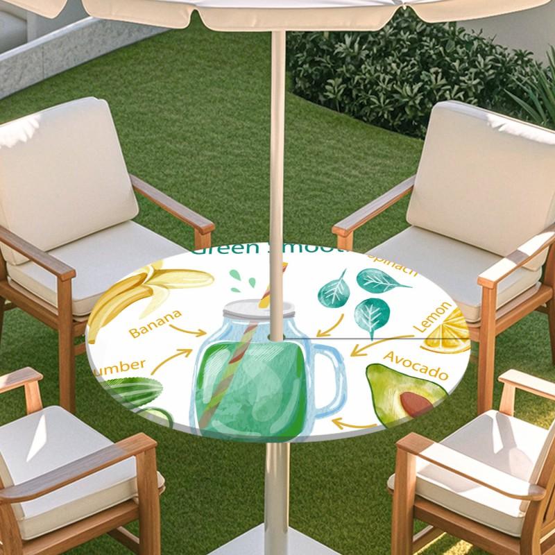 Outdoor Round Table Cover With Geometric Waterproof Elastic Hem Patio Garden Deck