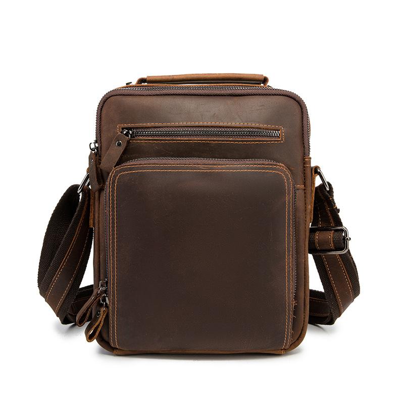 Top Grain Leather Shoulder Bag, Genuine Crazy Horse Leather Crossbody Handbag, Minimalist Stylish Men Leather Bag For Wholesale