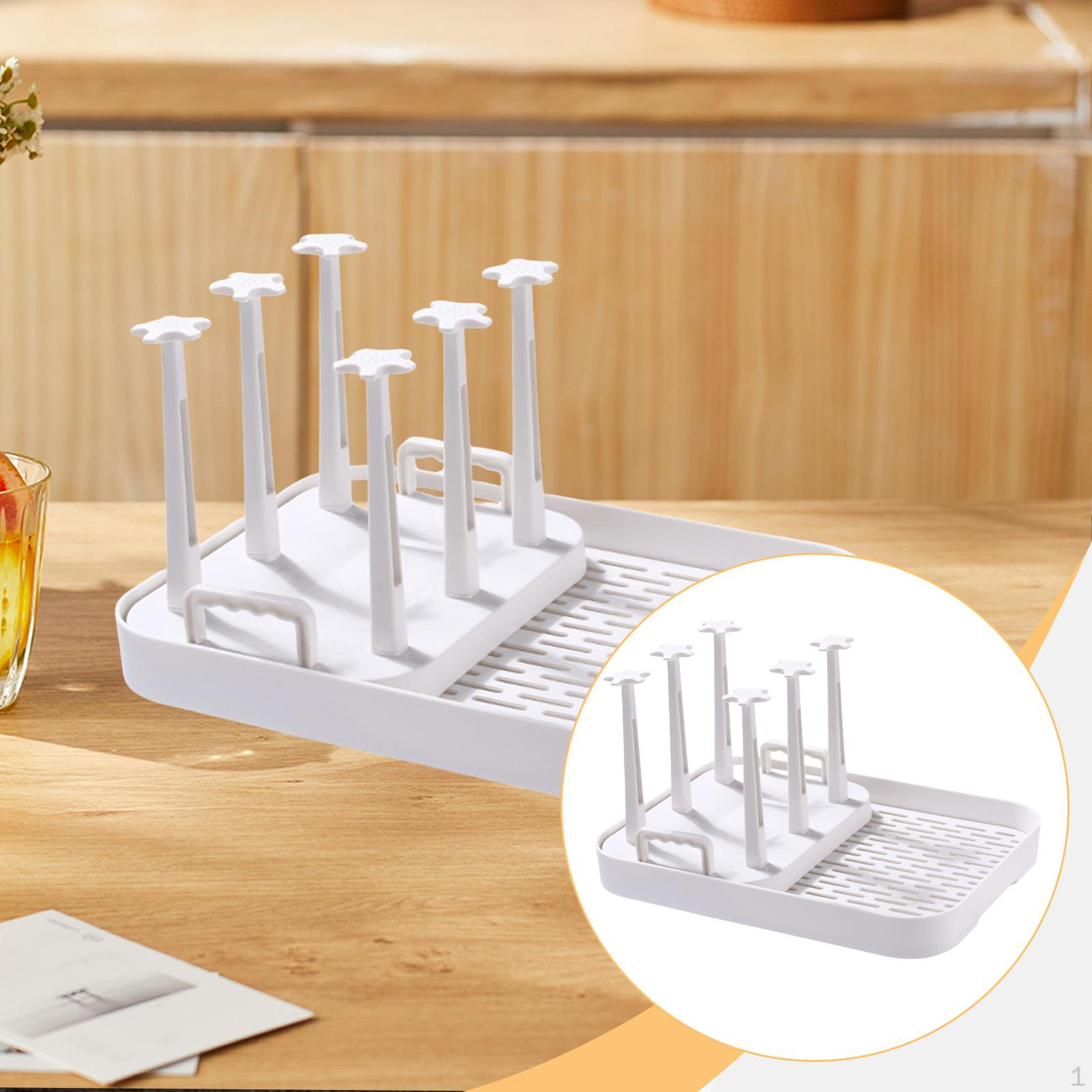 Bottle Rack Kitchen Cups Drain Tray Can Hold 6 Drinking Glass Drainer Coffee Mug Table White 2898₽