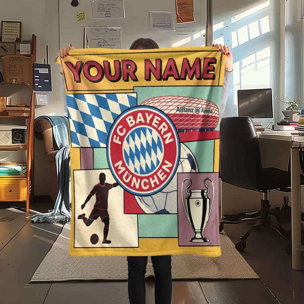 Custom Name Bayern Munich Flannel Blanket, High Quality Comfortable for All Seasons, Home Decor, Warmth and Comfort