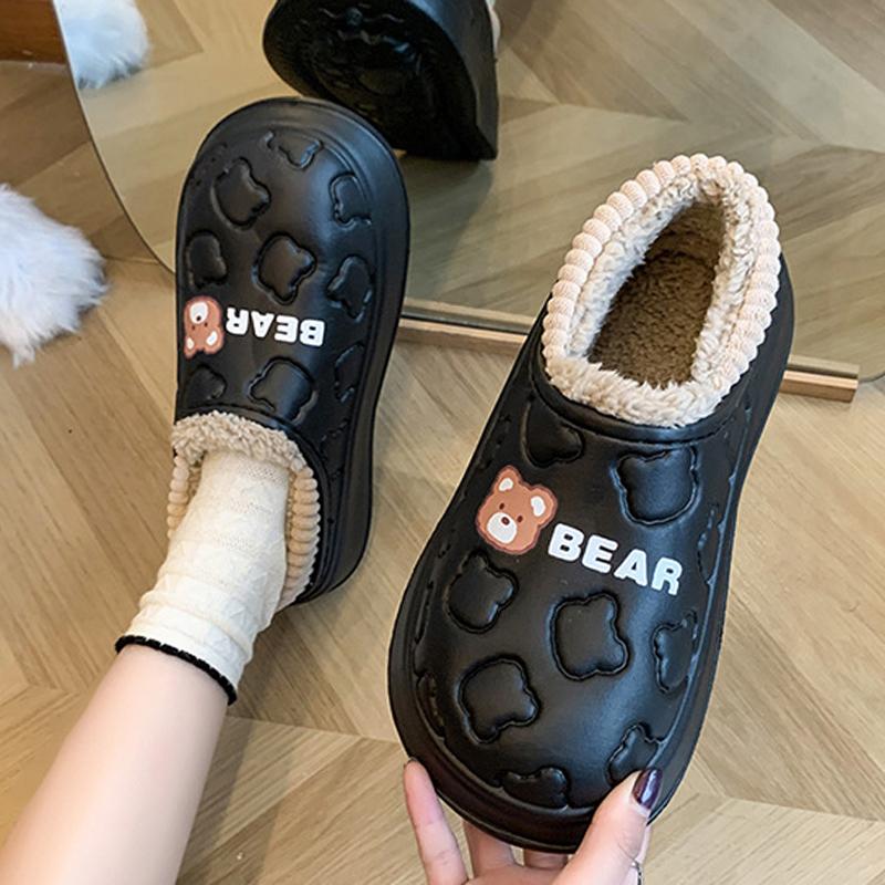 Fashion Comwarm Winter Fluffy Slippers For Women Waterproof Concise Cotton Slides Plush Lining Slides Furry Warm Cozy Women's Slippers
