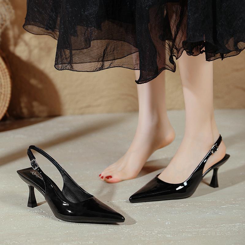 Baotou Sandals Women's 2025 New Summer Pointed Back Empty Single Shoes Burgundy Word with Sexy Stiletto High Heels