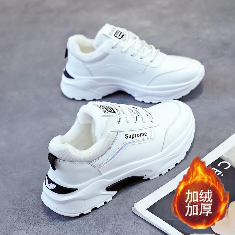 Fleece sneakers women's waterproof and non-slip 2 winter new thickened warm cotton shoes student soft sole