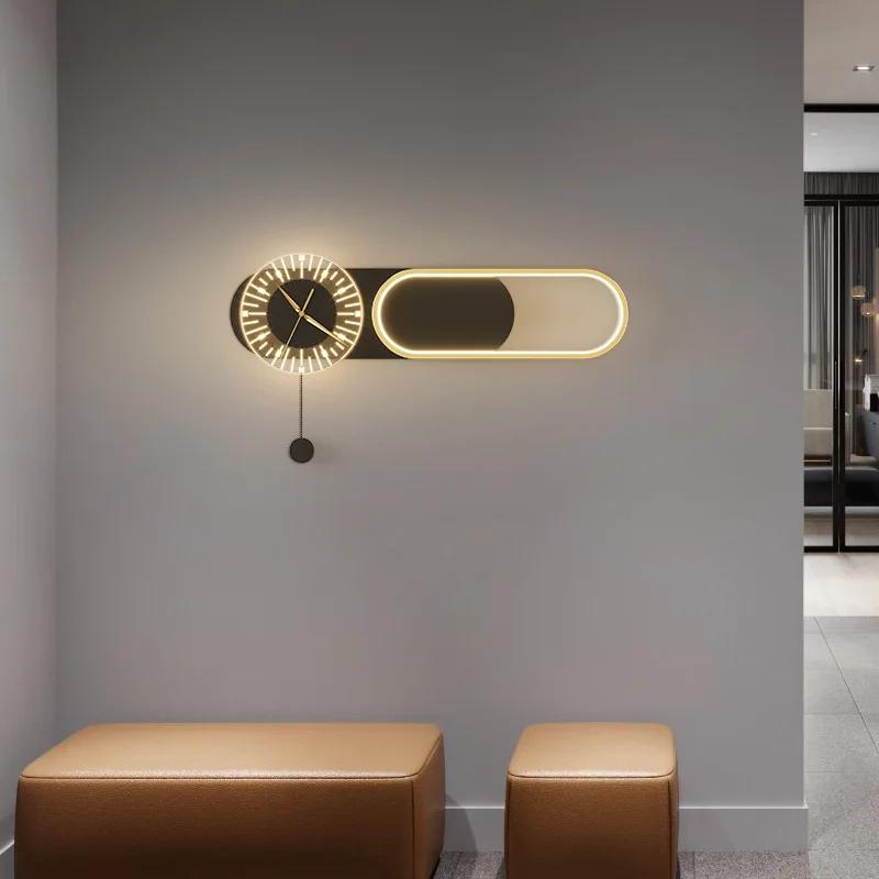 Modern Style Clock Design LED Wall Lamp For Living Room Bedroom Background Dining Room Hotel Aisle Sofa Interior Decorate Light