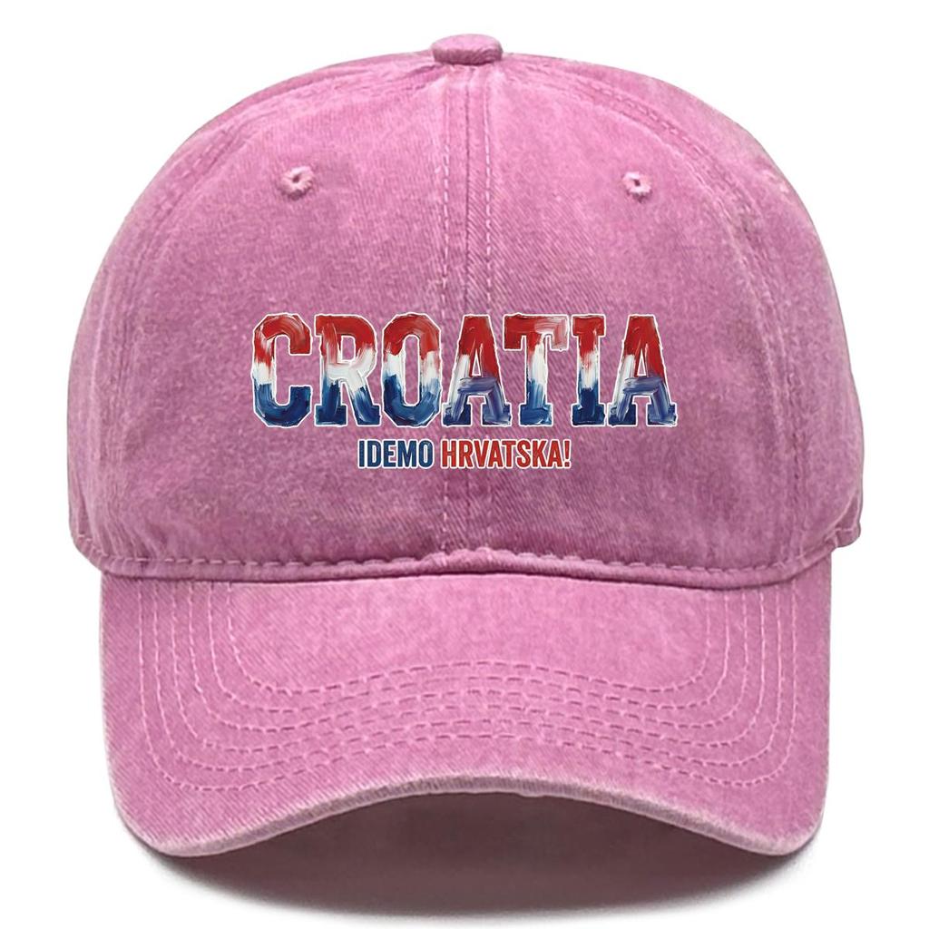 Snapback Baseball Cap With "CROATIA" "IDEMO HRVATSKA" Flag Printed , Adjustable Snapback Baseball Cap Retro All-season Hip Hop Leisure Dad Hat