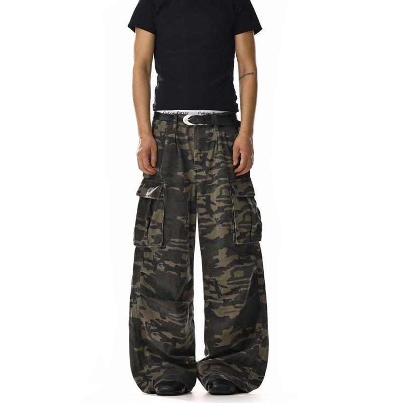 American Vintage Camouflage Overalls Men's and Women's Pocket Design High Street Loose All-Match Wide-Leg Straight Casual Pants