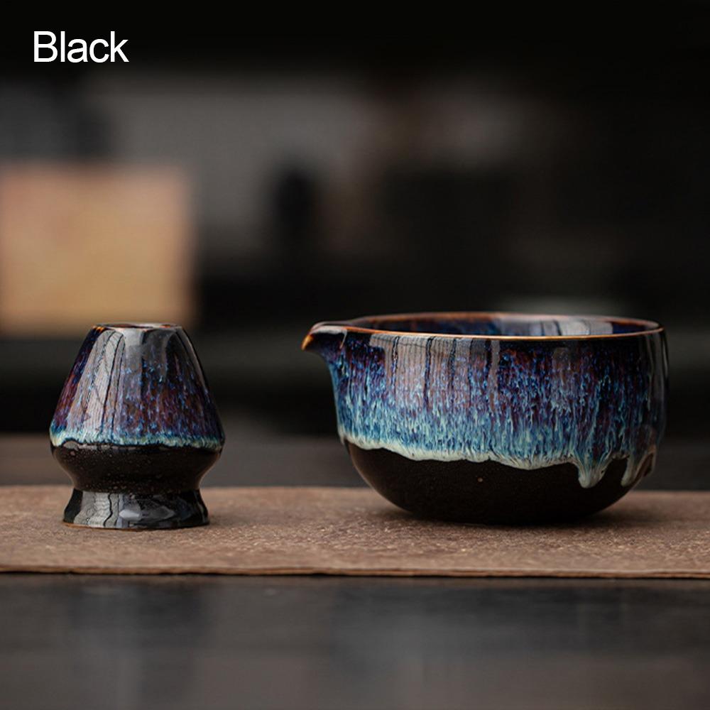 Ceramic Matcha Bowl Set Kiln Discoloration Smooth Matcha Whisk Stand High Temperature Resistant Large Capacity Tea Ceremony Tool
