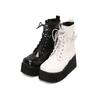 Women Ankle Boots Round Toe Wedges High Heels Buckle Rivets Zipper Lace-up Platform Short Boots Ladies Fashion Shoes Autumn Winter 46