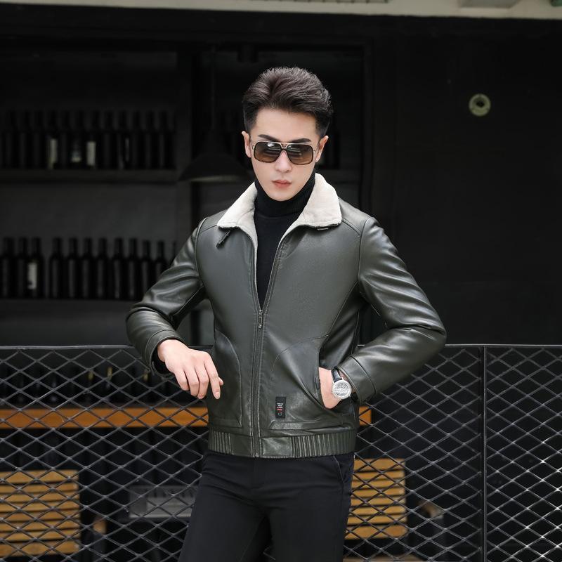 Зимняя новая меховая цельная мужская куртка среднего возраста из утолщенной разноцветной — фото 3