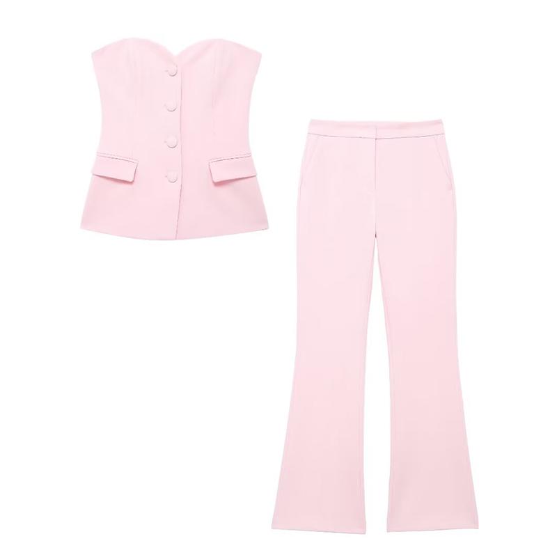 

Элегантный однотонный жилет, брюки, женский наряд, сексуальный однобортный топ с карманами, свободные брюки на молнии, летний женский наряд L