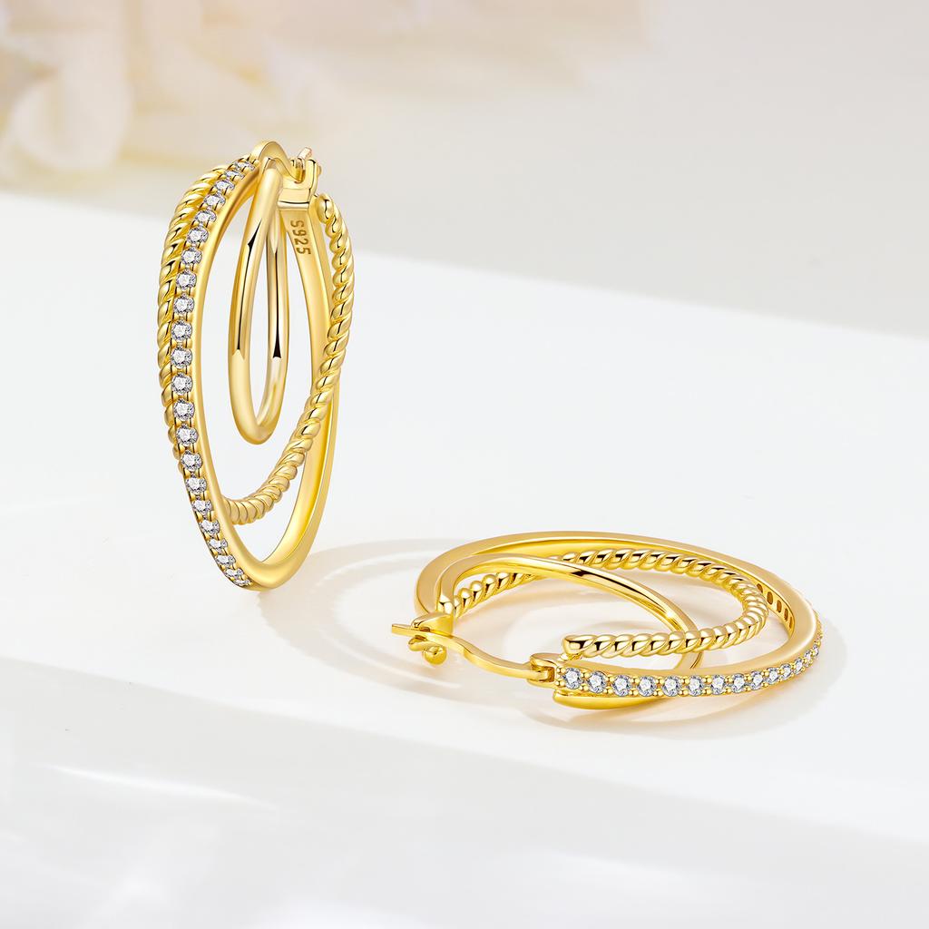 Orstarry S925 Silver Earring Twisted Pattern Earrings Gold-plated Fashion Jewellery Women Gift
