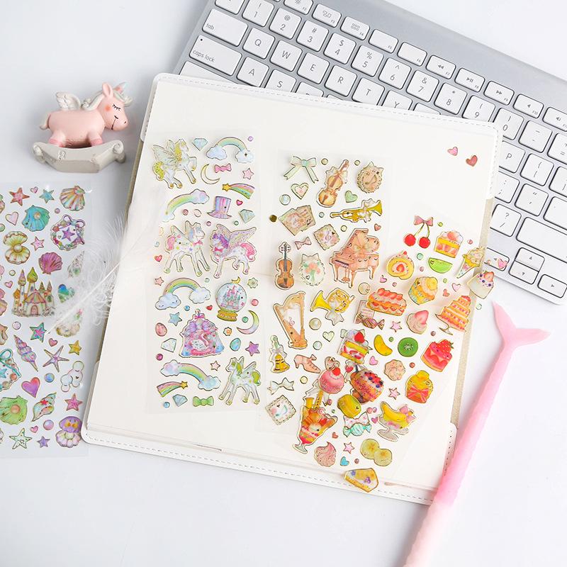 1 Pcs Cartoon Hot Stamping Transparent Stickers Escolar Student Diy Kawaii Scrapbooking Albums Decorative Stickers Stationery