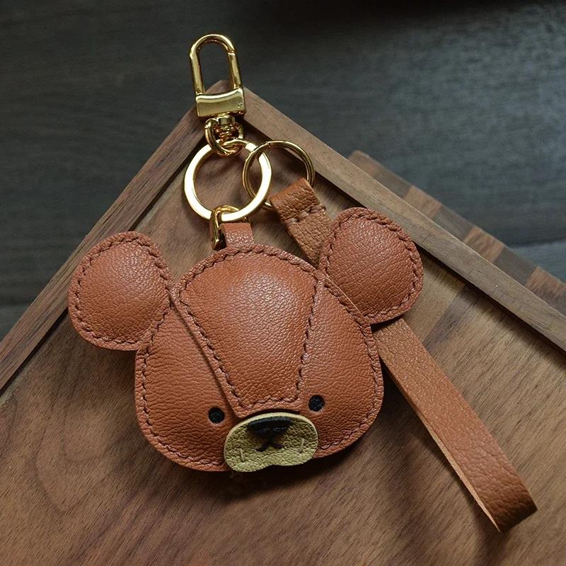 Handmade Genuine Leather Bear Keychain, Car Mirror Hanging Ornament For Home/Office Decor Cute Gift For Stress Relief