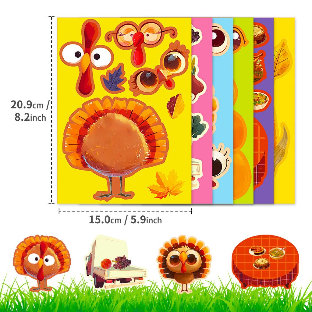 6 Photos/package Thanksgiving Children's Turkey Handbook DIY Puzzle Stickers Autumn Harvest Festival Celebration Face Change