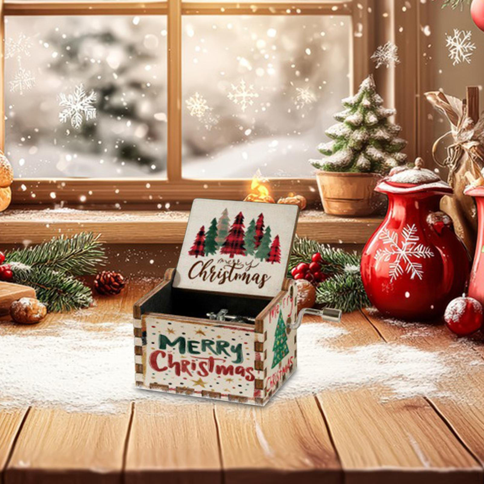 

Christmas Music Box Decor Table Centerpiecec Collection Mini Ornament Hand Crank Tune Style D