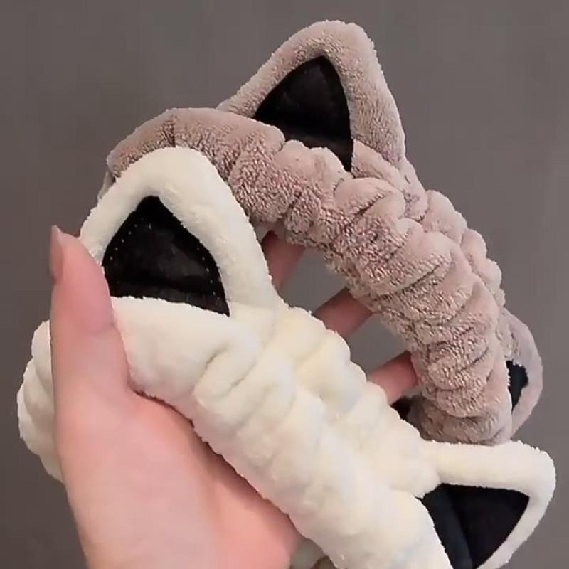 Cute Cartoon Cat Ears Face Wash Headband for Women with High Elasticity Hairband Accessories