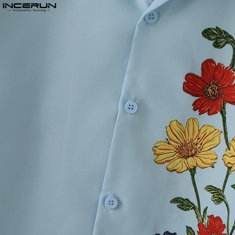 INCERUN Oversized Men Floral Print Shirts Casual Loose Buttons Tops