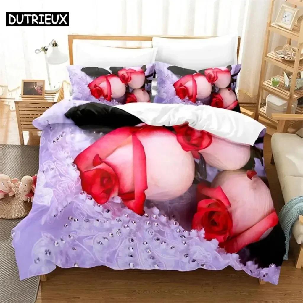 New 3D Print Rose Pink Lovers Comfortable Duvet Quilt Cover Pillowcase Bedding Set Children Bedroom Decoration Home Textile