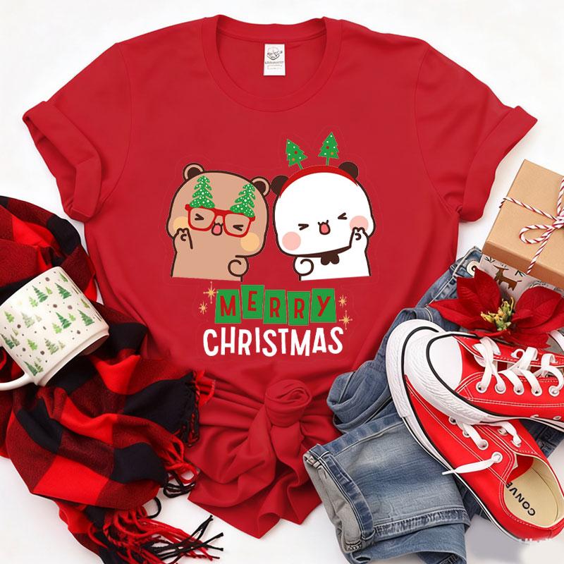 Kawaii Bubu Dudu Merry Christmas Couple Tshirt Trendy Funny Cartoon Anime Shirt Fashion Holiday Party Celebrate Cotton Tees