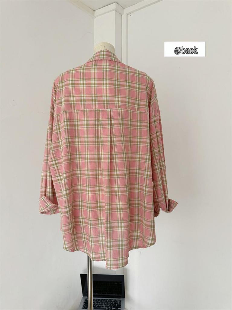 Women's American Retro Plaid Long-Sleeve Cotton-Linen Shirt Jacket