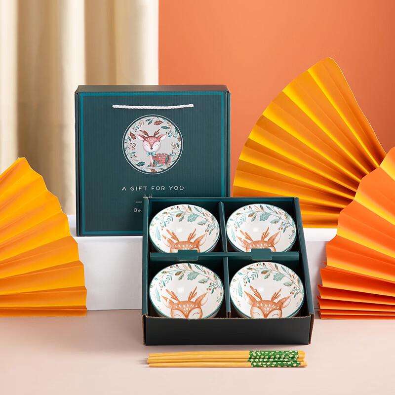 Chinese Style Ceramic Bowl and Chopstick Gift Set