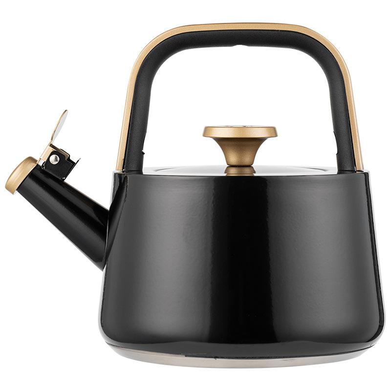 Kettle Black 1.8L Flat Bottom Ting Pot Stainless Steel Whistle Pot Gold Handle 1.8l black