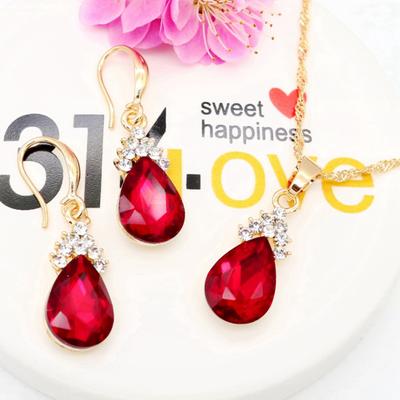 Vintage Teardrop Rhinestone Women Jewelry Set Necklace Hook Earrings Pendants