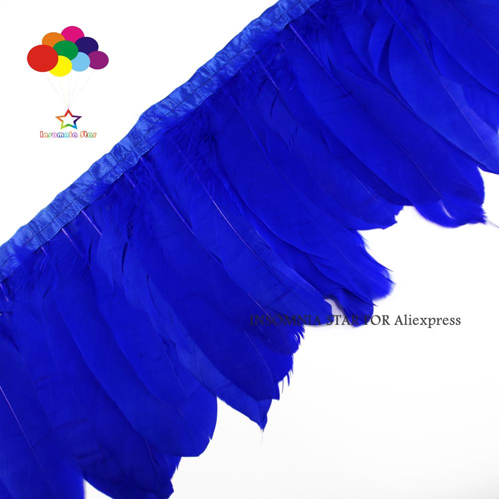 Feather2 Meter/pack Goose Feather Fringe Trim On Satin Header 6"- 8" In /15-20 Cm Width