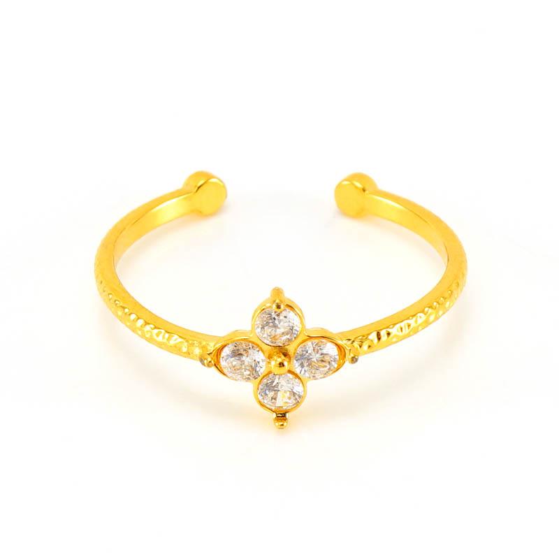 Adjustable Titanium Steel Ring with Zirconia Flower - European Style