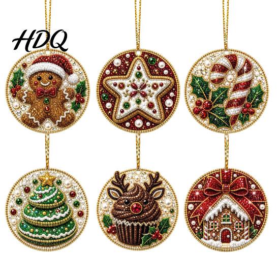2D Acrylic Santa Ornaments 6 Pcs Christmas Pearl Art Ornaments Flat Holiday Tree Pendant Creative Effect Hanging Decoration for Home Wall